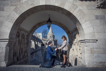 Wedding proposal at Fisherman's Bastion in Budapest