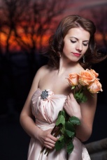 Stylish Fashion Image with Flowers at Night