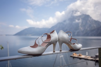 Wedding Shoes in Traunckirchen, Traunstein mountain is in the background