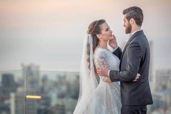 Wedding couple at sunset on top of Staybridge Suites Hotel, in Beirut
