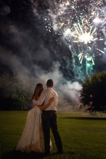 Wedding couple with fireworks in Hungary