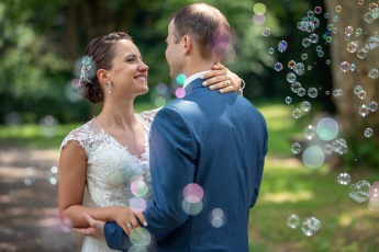 Bride and Groom in bubbles