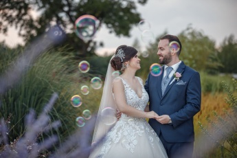 Wedding couple with bubbles